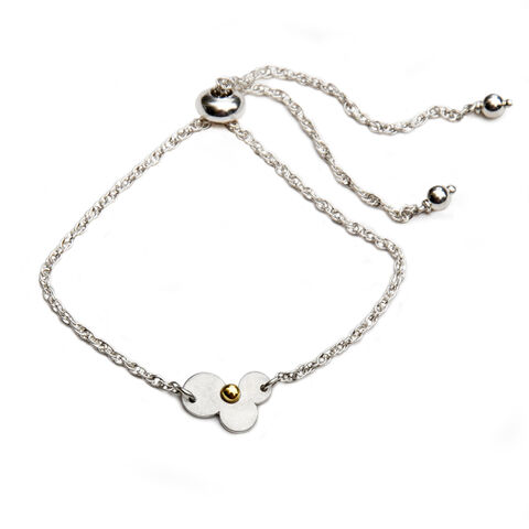 Sequin,bracelet,silver,&,gold,Katerina Damilos, playful gold disc bracelet, silver disc bracelet with gold sphere, silver sequin bracelet, asymmetrical silver disc bracelet, online jewellery