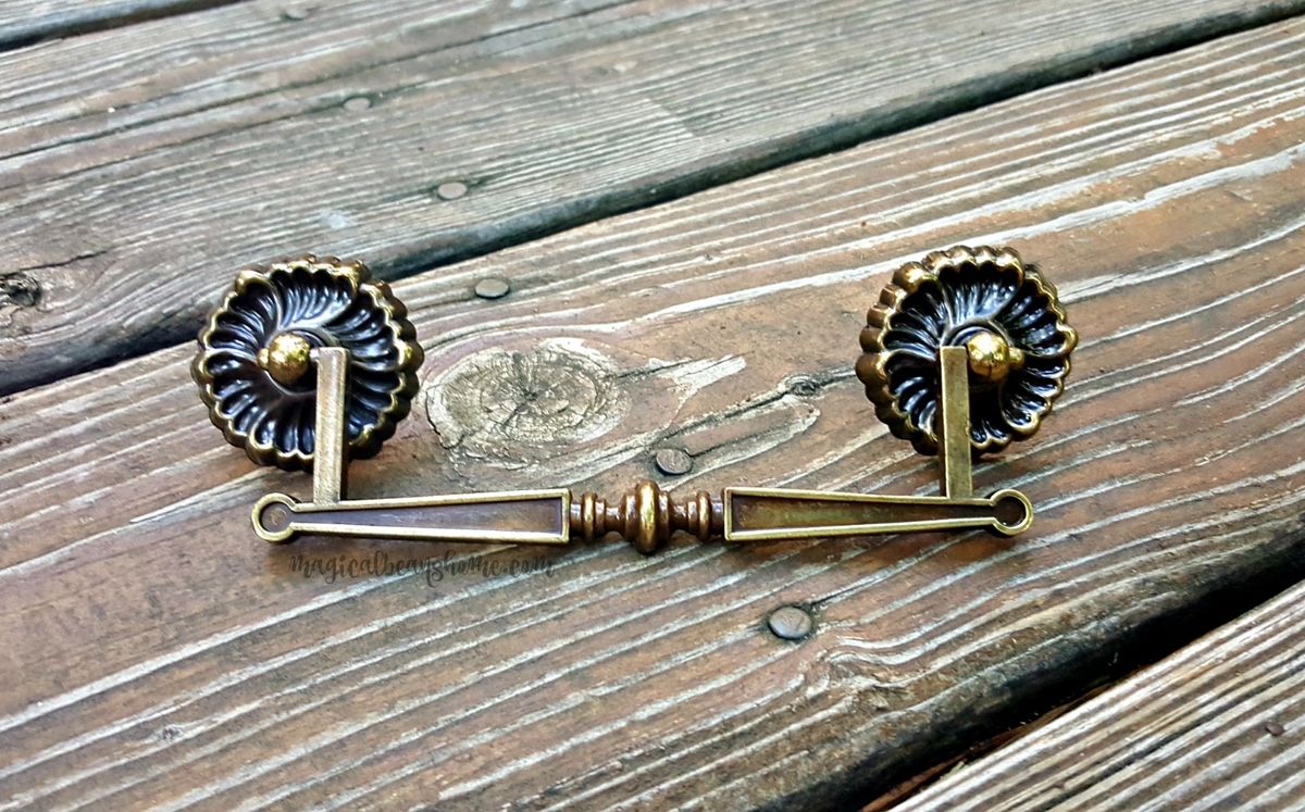 Vintage Antiqued Gold Square Drop Bail Pull with Rosettes Magical Beans Home