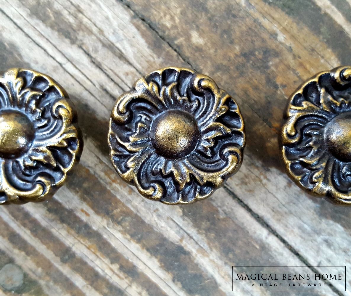Vintage brass drawer pulls or furniture handles scalloped