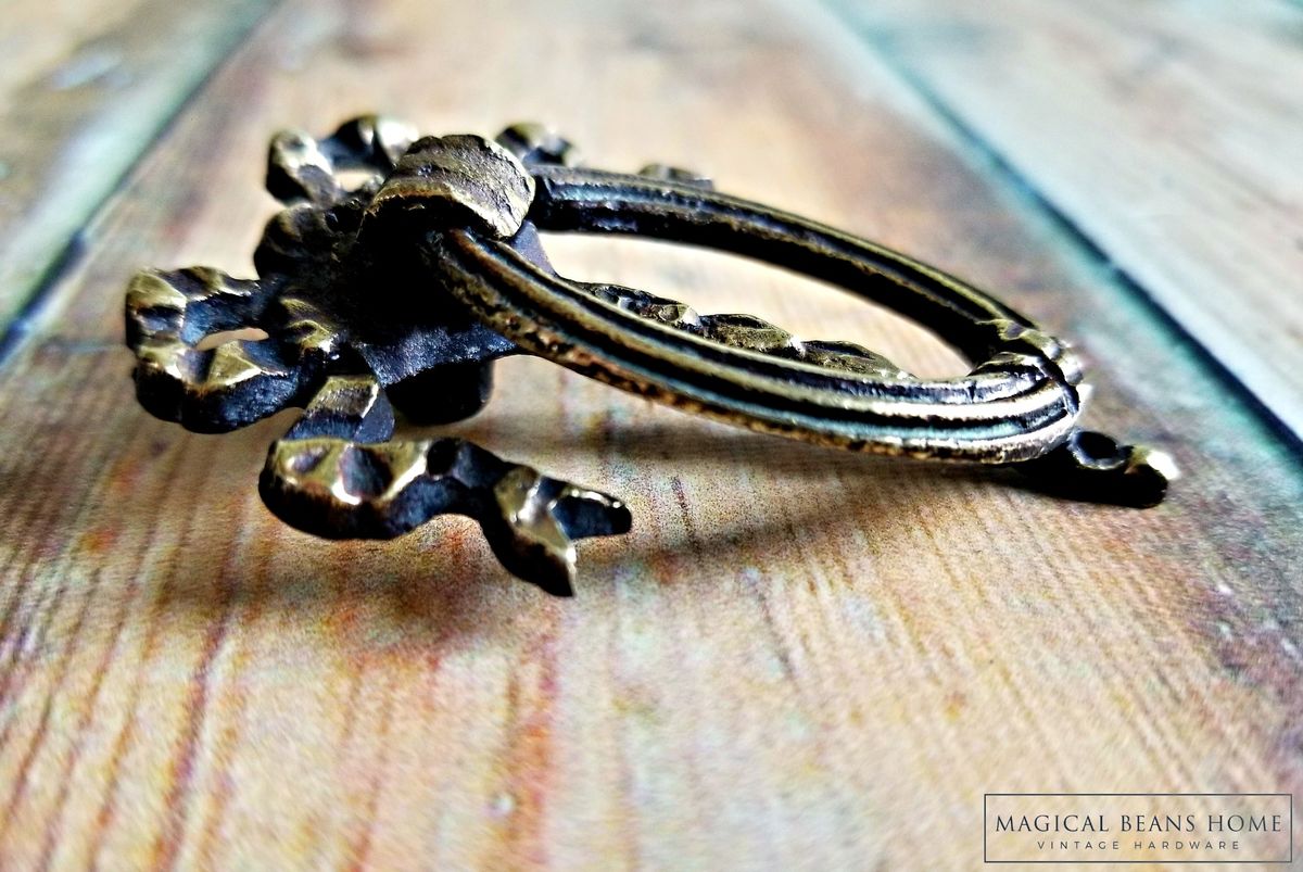Vintage Ribbon & Bow Dark Brass Ring Pull by Keeler Brass Co Magical