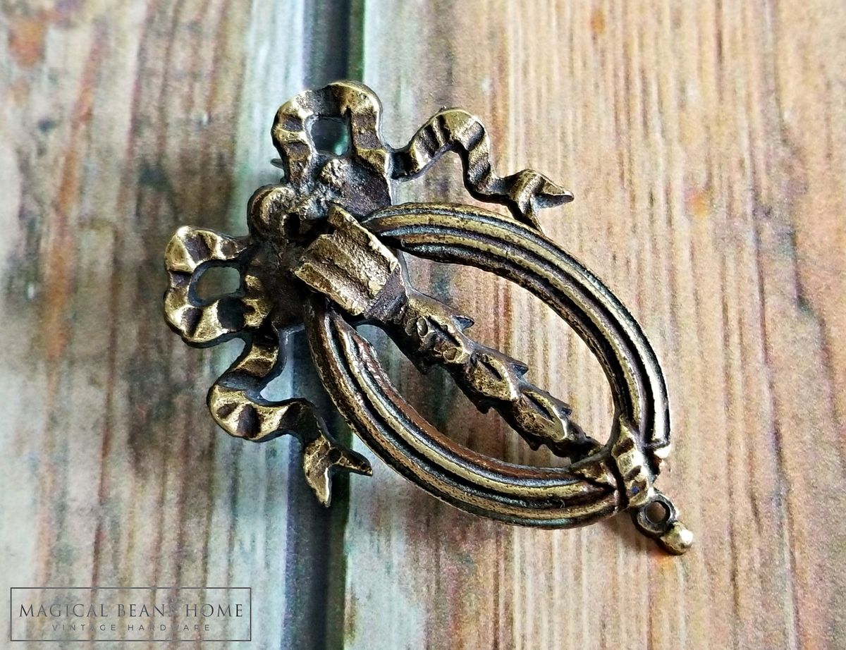 Vintage Ribbon & Bow Dark Brass Ring Pull by Keeler Brass Co Magical