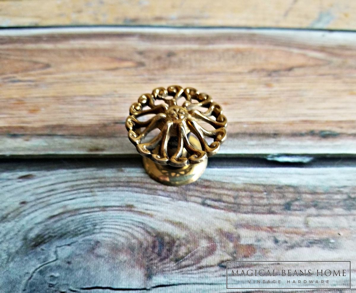 Vintage Filigree Gold Drawer Knob in Solid Brass Magical Beans Home