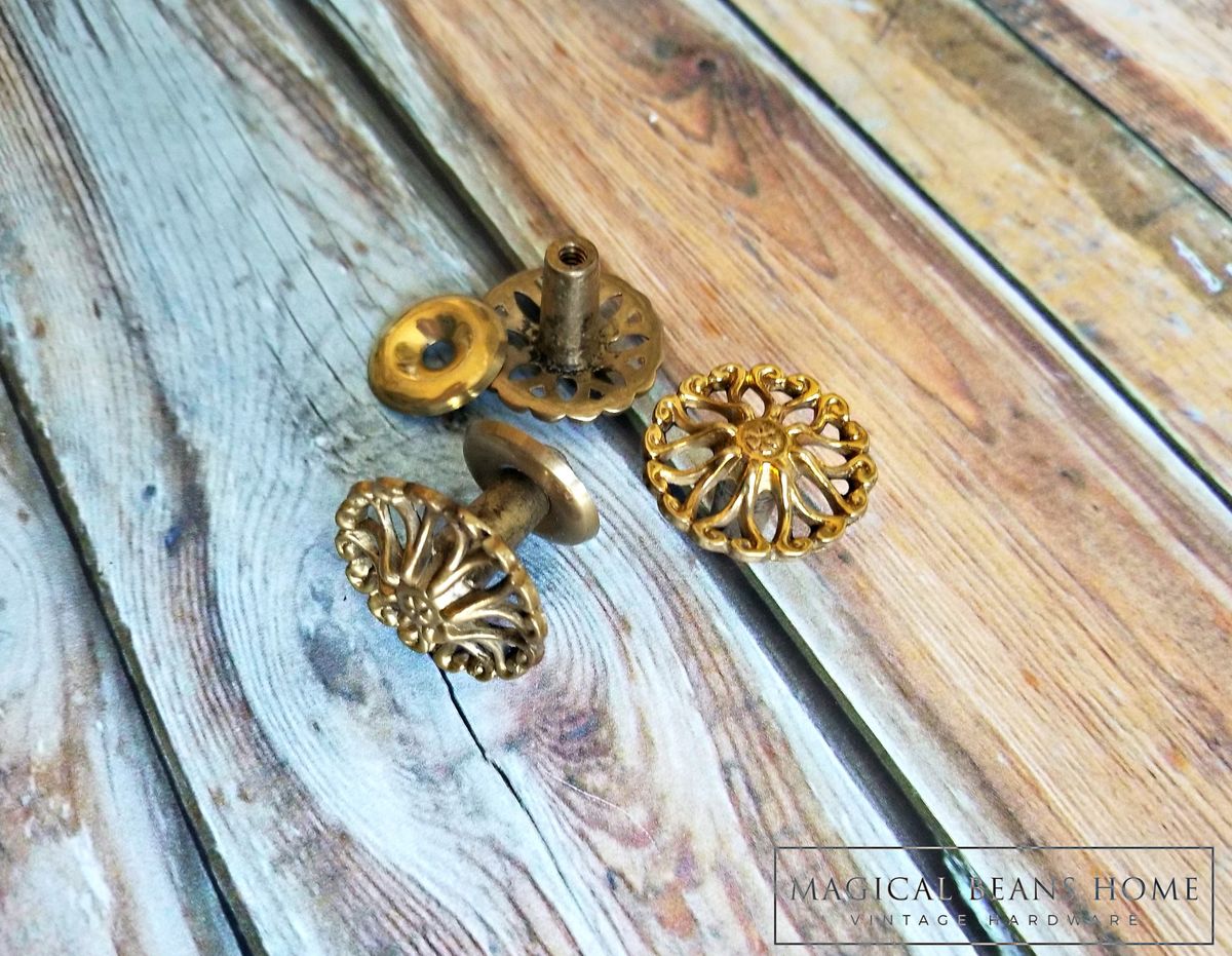 Vintage Filigree Gold Drawer Knob in Solid Brass Magical Beans Home