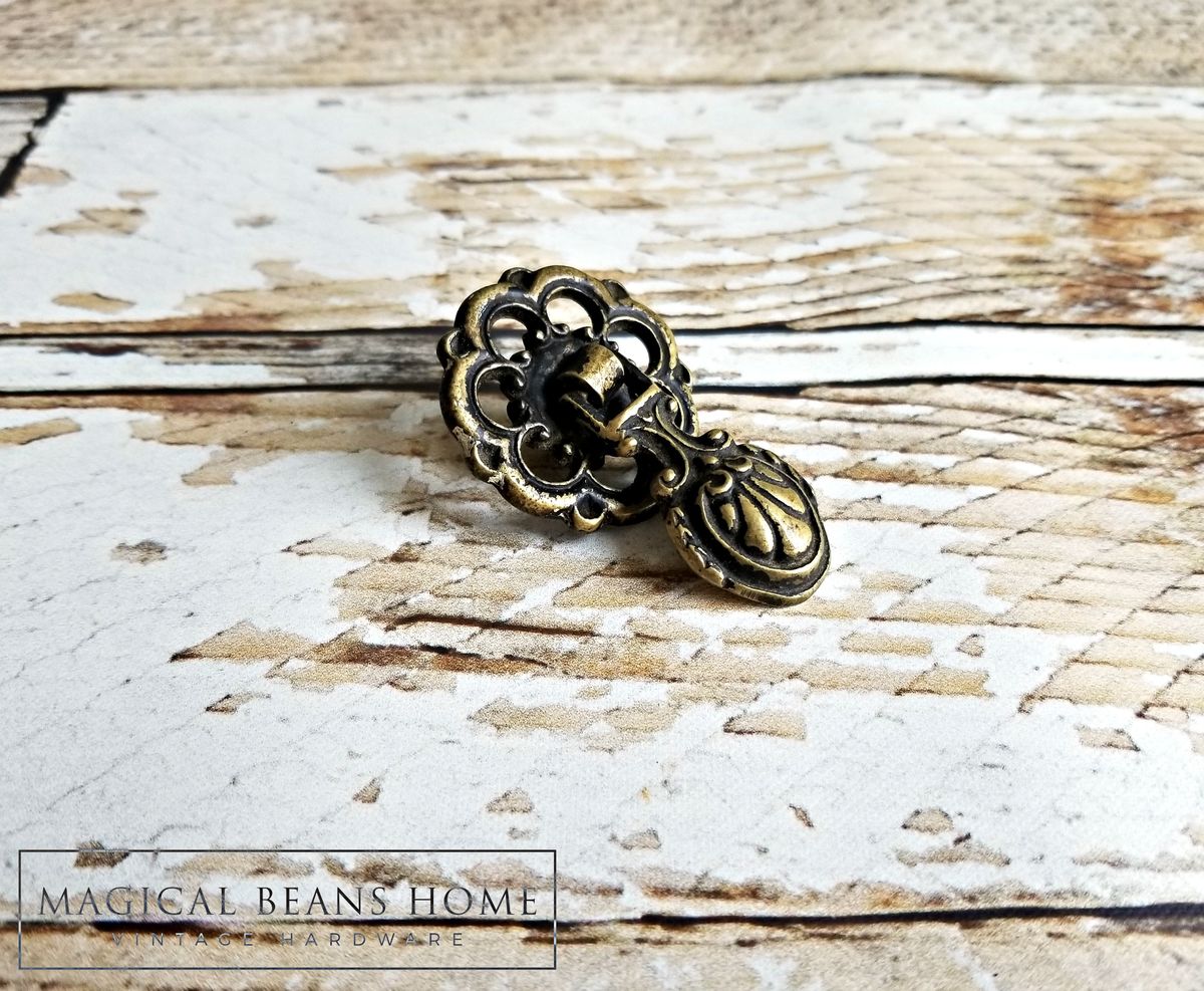 Vintage Keeler Brass Co Fancy Rosette & Pendant Pull in Solid Brass Magical Beans Home