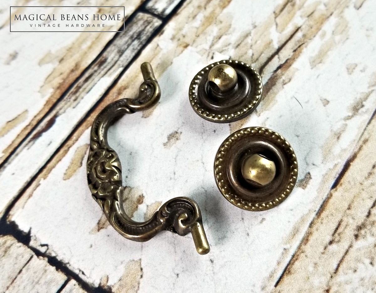 Vintage KBC Small Antiqued Gold Drop Bail Pulls in Solid Brass