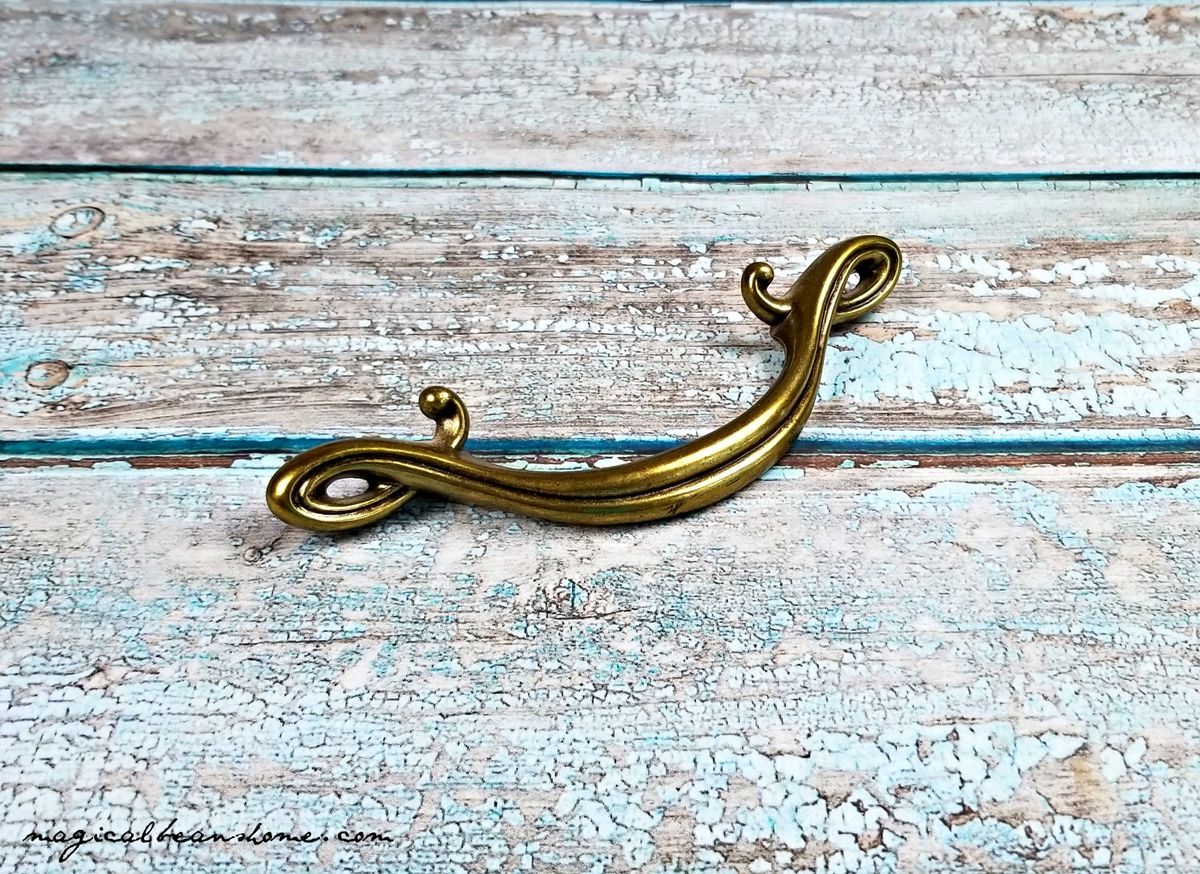 Vintage Antiqued Gold Curly Que Drawer Pull Handles in Brass Magical