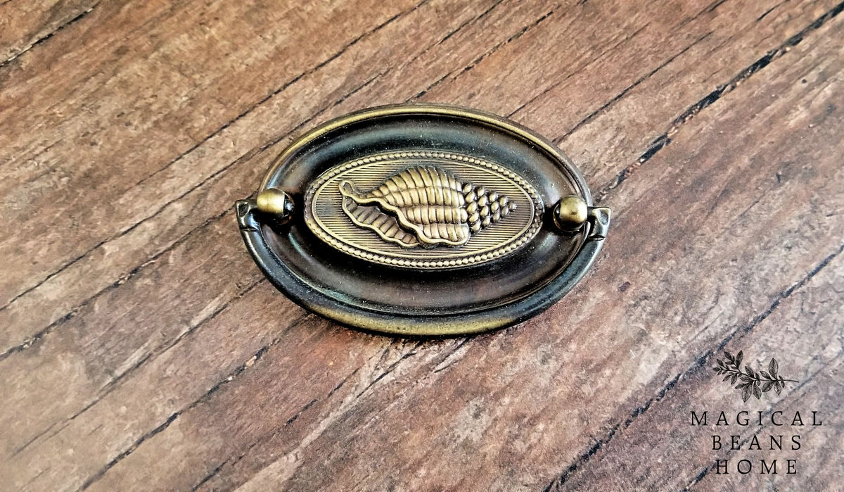 Antique Keeler Brass Co Oval Sea Shell Hepplewhite Drawer Pulls