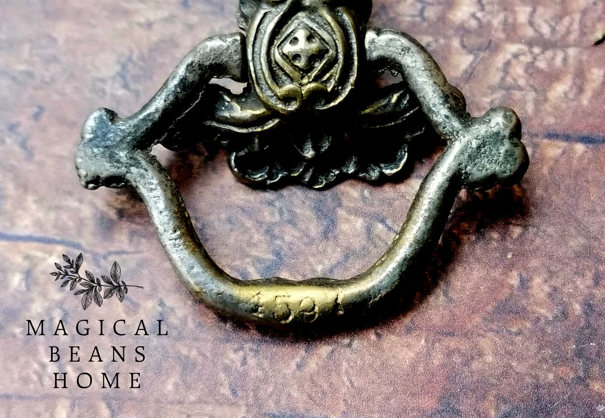 Antique Keeler Brass Co. Antiqued Pewter Victorian Ring Pull Magical