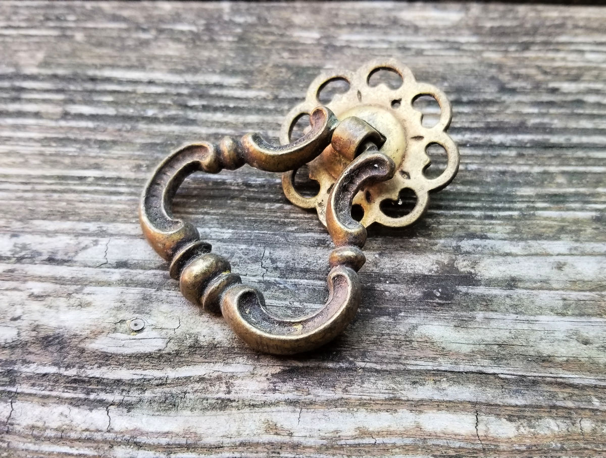 Vintage Keeler Brass Co Antiqued Gold Ring Pull in Solid Brass Magical Beans Home