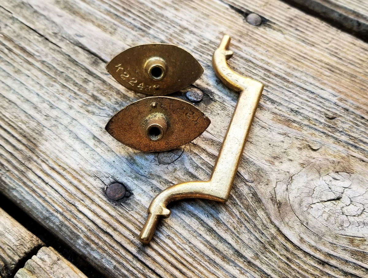 Vintage Keeler Brass Co Solid Brass Baroque Square Drop Bail Pull in