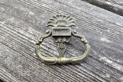 Vintage,Keeler,Brass,Co,Antiqued,Gold,Art,Deco,Ring,Pulls,Vintage Ring Pull, antiqued gold drawer pulls, mid Century Modern dresser hardware, keeler brass co period hardware,  kbs ring pulls, solid brass ring pulls, large backplate with hoop pull, cabinet pulls, furniture restoration hardware, ornamental dresser