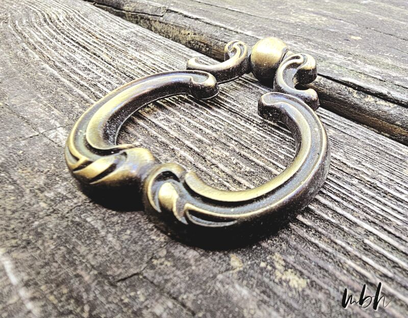 Vintage Keeler Brass Company Large Mid Century Modern Antiqued Gold Ring Pulls  - product images  of 