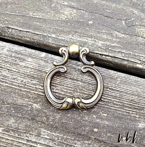 Vintage,Keeler,Brass,Company,Large,Mid,Century,Modern,Antiqued,Gold,Ring,Pulls,Vintage Ring Pull, antiqued gold drawer pulls, mid Century Modern dresser hardware, keeler brass co period hardware,  kbs ring pulls, solid brass ring pulls, large backplate with hoop pull, cabinet pulls, furniture restoration hardware, ornamental dresser