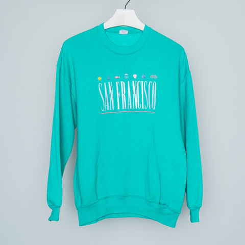 San,Francisco,Crew,Neck,crewneck, sweater, teal, blue, long sleeve, vintage, retro, casual, guys, san francisco