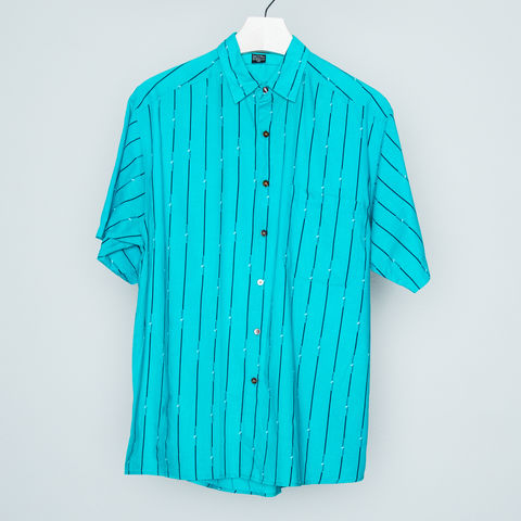 Striped,Button,Up,stripes, teal, blue, short sleeve, button up, guys, mens, retro, urban, hipster, vintage