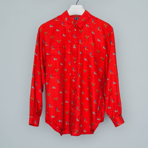 Hunting,Long,Sleeve,Button,up,red, print, hunting, dogs, long sleeve, guys, mens, button up, retro, minimal, pockets, buttons