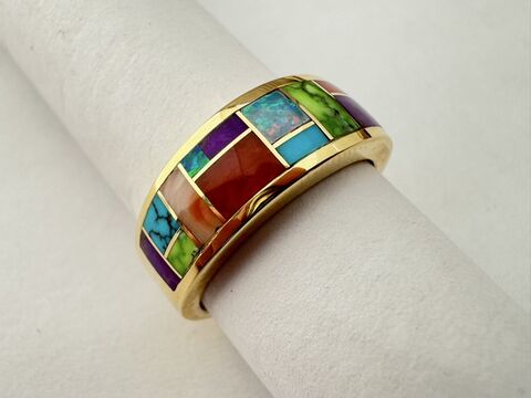 Multi,Stone,Inlay,Ring,in,18,Karat,Gold