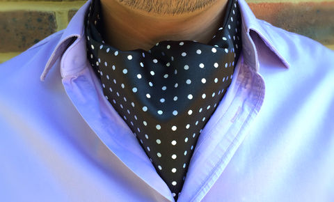 AXEL,black and white polka dot cravat, black & white polkadot ascot tie, ascot tie, silk cravat, ascot cravat uk