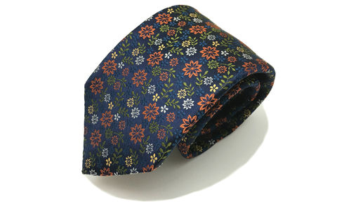 MAGNUS,orange floral necktie, floral silk necktie, orange navy flowers tie, floral woven silk tie, floral tie, mens floral silk tie, flower pattern silk tie