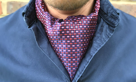 CASSIAN,red woven silk cravat, red pink silk ascot, red and pink silk cravat, woven silk ascot, silk ascot ties for men, silk cravats for men