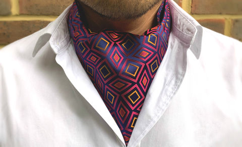 ANDREAS,pink silk cravat, pink silk ascot tie, pink diamonds cravat, pink diamonds ascot, diamond pattern cravat, diamond pattern ascot, silk cravat for men, mens silk cravat, mens silk ascot, silk ascots men, mens silk accessories, luxury silk accessories, luxur