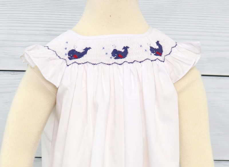 Whale Clothing, Whale Baby Clothes, Smocked Dresses, White Beach Dresses 412400 -BB067 - product images  of 