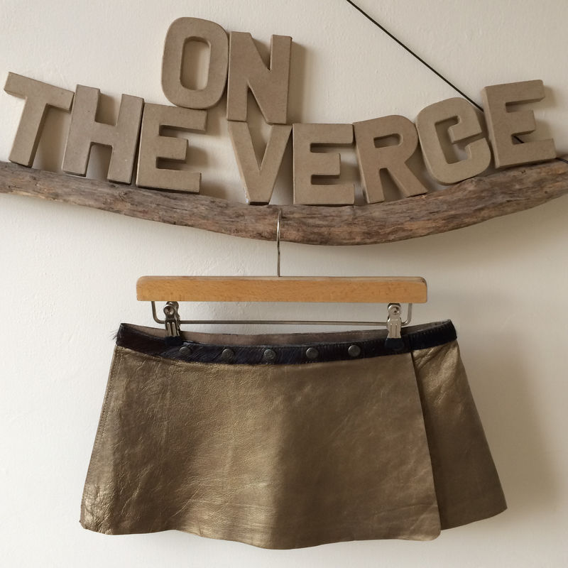 Leather mini skirt - sixties melancholia with goat fur belt: GOLD with brown belt - product images  of 