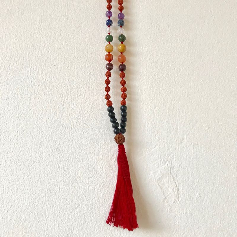 Mala bead necklace with chakra stones: black with red  - product images  of 