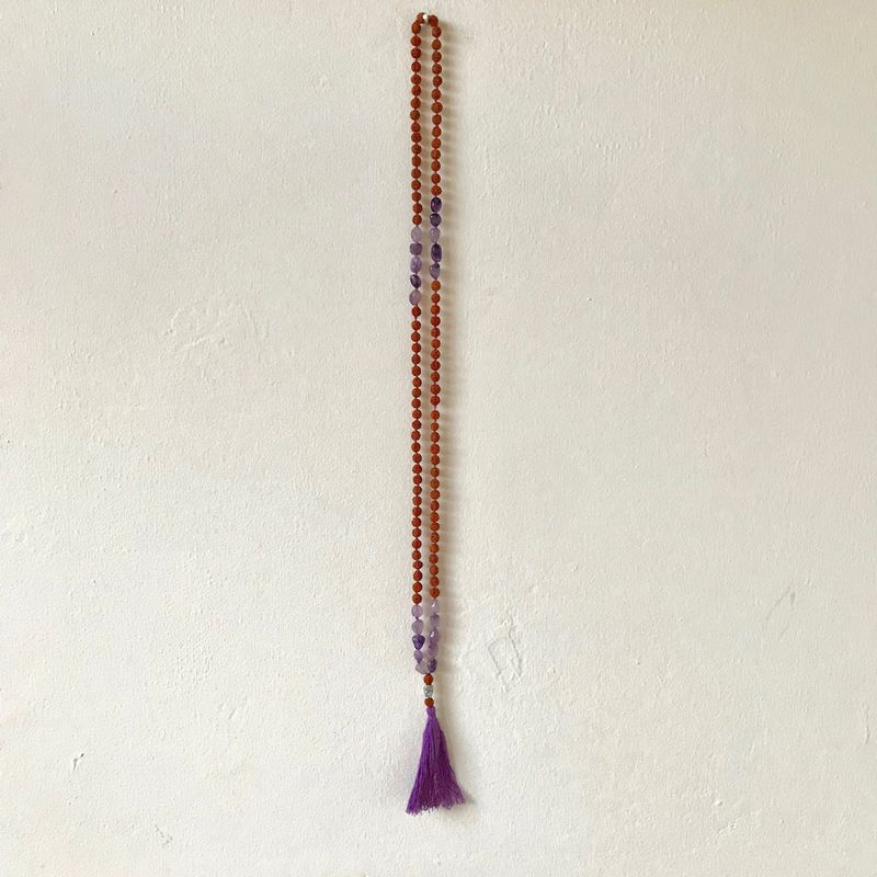 Mala bead necklace with amethyst semi precious stones - product images  of 