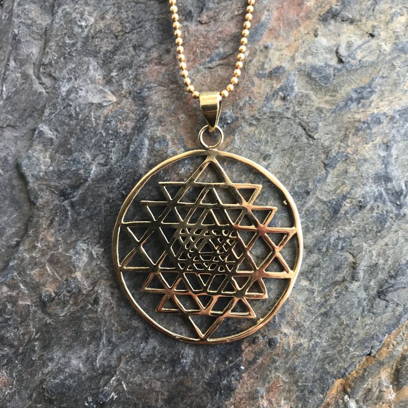 Sri Yantra sacred geometry brass pendant (with ball chain)  - product images  of 