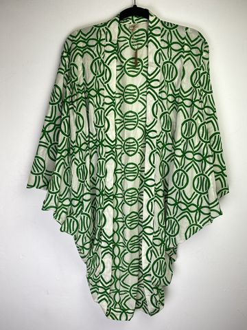 SALE,//,COTTON,ORIGINAL,KIMONO,style,jacket,UK8,to,UK14:,art,deco,green,over,off,white, deco, green, kimono, kaftan, jacket, cardigan, curvy, style, on, the, verge