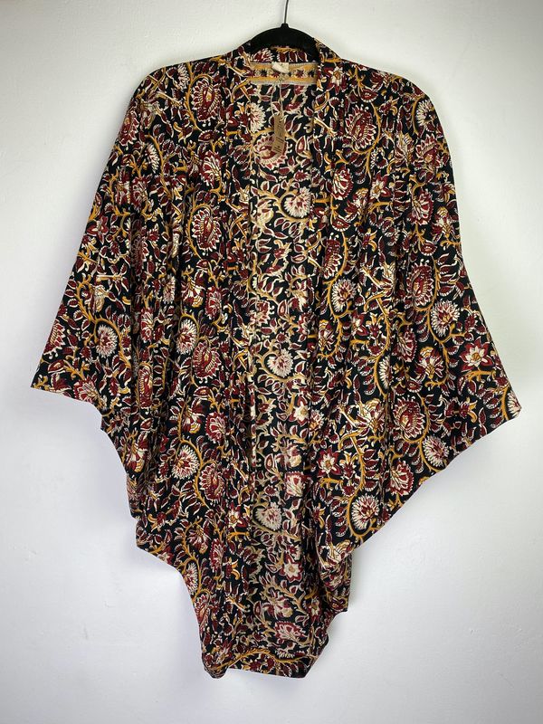 SALE // COTTON ORIGINAL KIMONO style jacket UK8 to UK14: black, maroon, yellow, floral - product images  of 