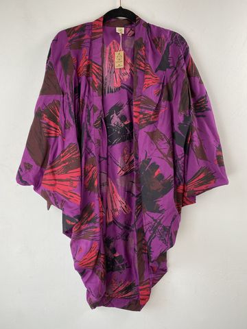 SALE,//,COTTON,ORIGINAL,KIMONO,style,jacket,UK8,to,UK14:,purple,,red,,black,and,brown,,abstract,purple, abstract, kimono, kaftan, jacket, cardigan, curvy, style, on, the, verge