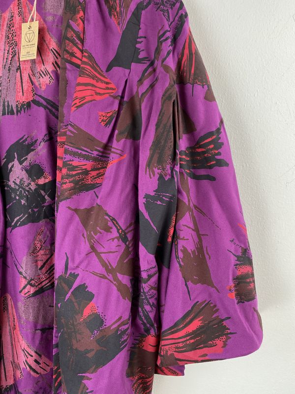 SALE // COTTON ORIGINAL KIMONO style jacket UK8 to UK14: purple, red, black and brown, abstract - product images  of 