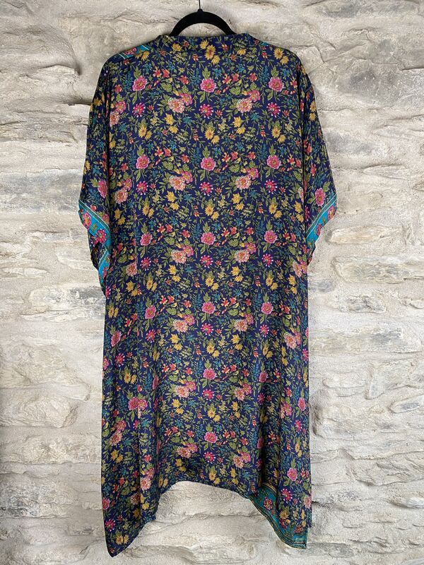 SHORTER LONG KIMONO STYLE JACKET ONE SIZE UK6 to 22: royal blue, floral - product images  of 