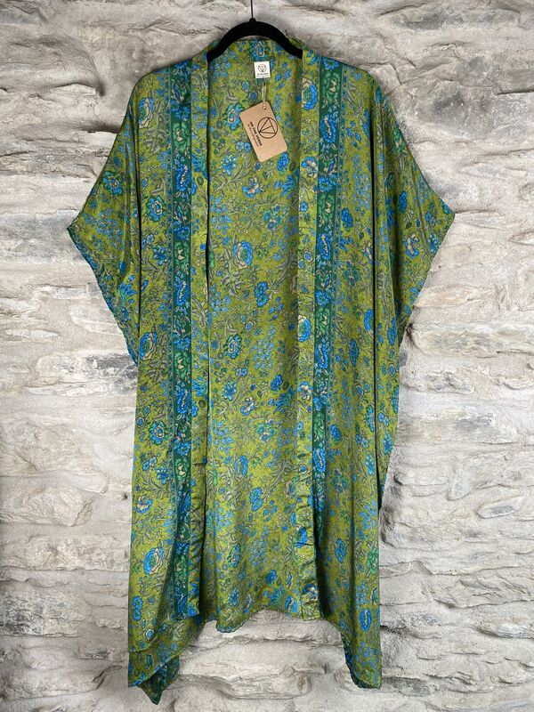 SHORTER LONG KIMONO STYLE JACKET ONE SIZE UK6 to 22: lime green, blue, floral - product images  of 