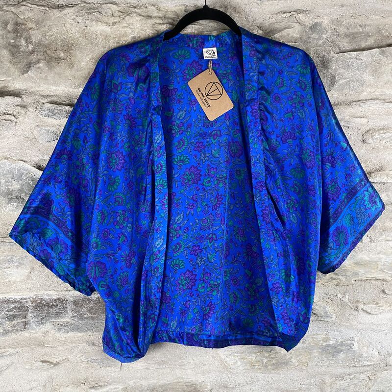 SALE // PETITE KIMONO STYLE JACKET UK8 to UK12: electric blue floral - product images  of 