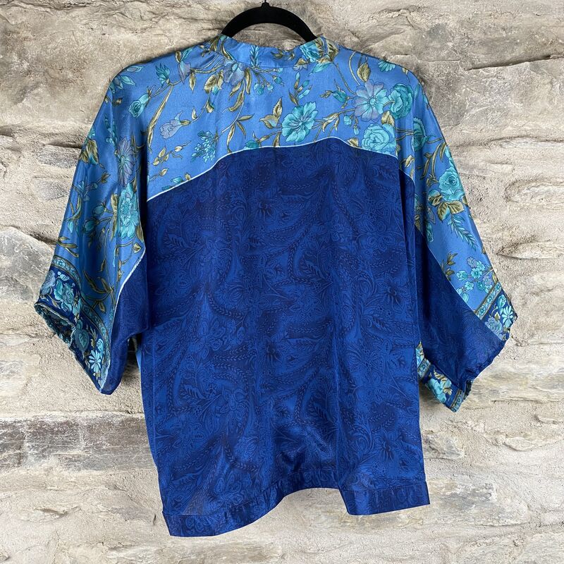 SALE // PETITE KIMONO STYLE JACKET UK8 to UK12: blue, grey, floral - product images  of 
