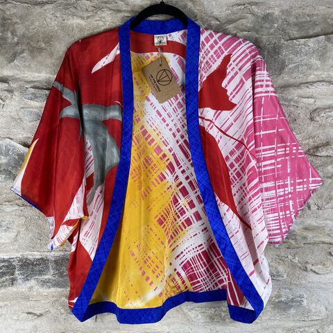 SALE,//,PETITE,KIMONO,STYLE,JACKET,UK8,to,UK12:,white,,red,,pink,,yellow,with,blue,trim,White, red, pink, yellow, blue, Petite, Kimono, style, jacket, handmade, ireland 