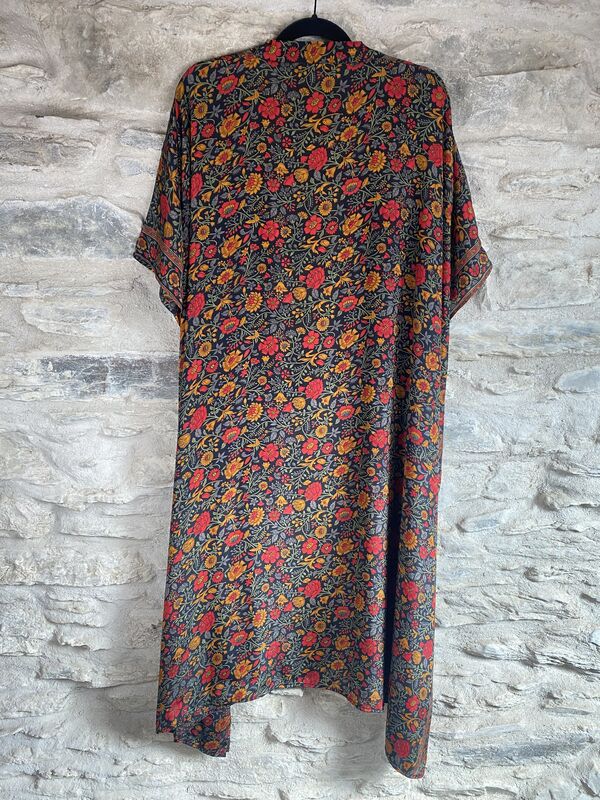 LONG KIMONO STYLE JACKET ONE SIZE UK10 to 28: black, red, yellow, floral - product images  of 