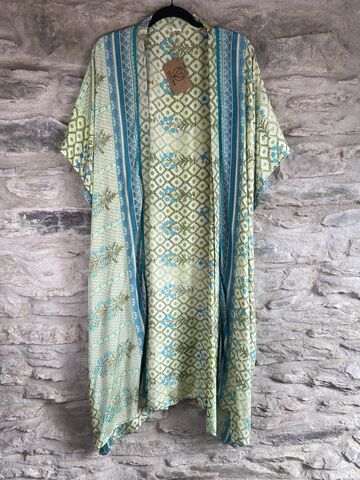 LONG,KIMONO,STYLE,JACKET,ONE,SIZE,UK10,to,28:,light,lime,,blue,,floral,light lime, blue,  floral, abstract, long, Kimono, style, jacket, curvy, plus, size, on, the, verge