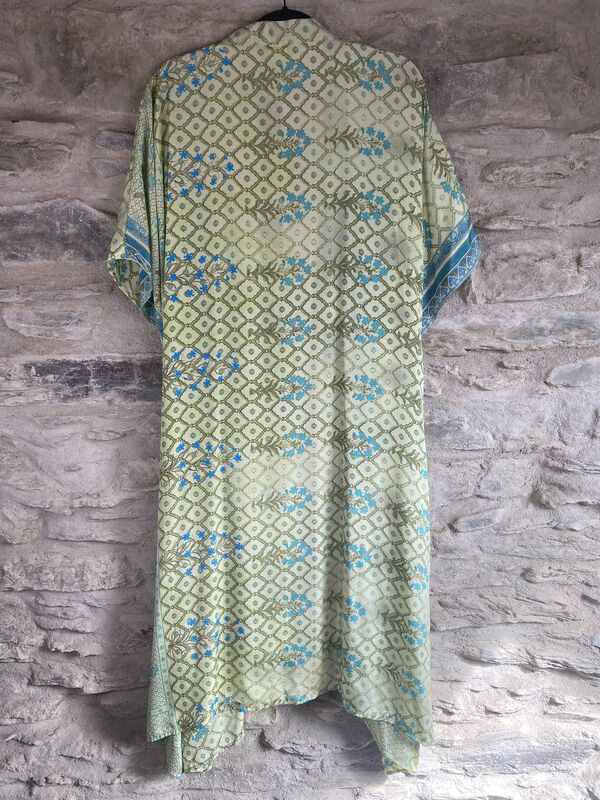 LONG KIMONO STYLE JACKET ONE SIZE UK10 to 28:  light lime, blue,  floral - product images  of 