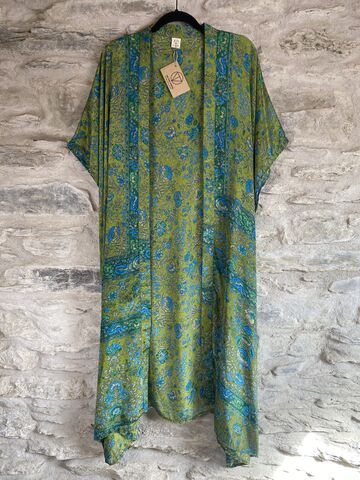 LONG,KIMONO,STYLE,JACKET,ONE,SIZE,UK10,to,28:,lime,green,,blue,,floral, green, blue,  floral, abstract, long, Kimono, style, jacket, curvy, plus, size, on, the, verge