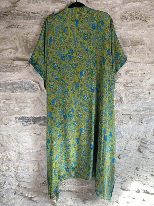 LONG KIMONO STYLE JACKET ONE SIZE UK10 to 28:   lime green, blue,  floral - product images  of 