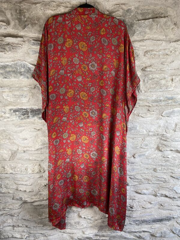 LONG KIMONO STYLE JACKET ONE SIZE UK10 to 28:  red, floral - product images  of 