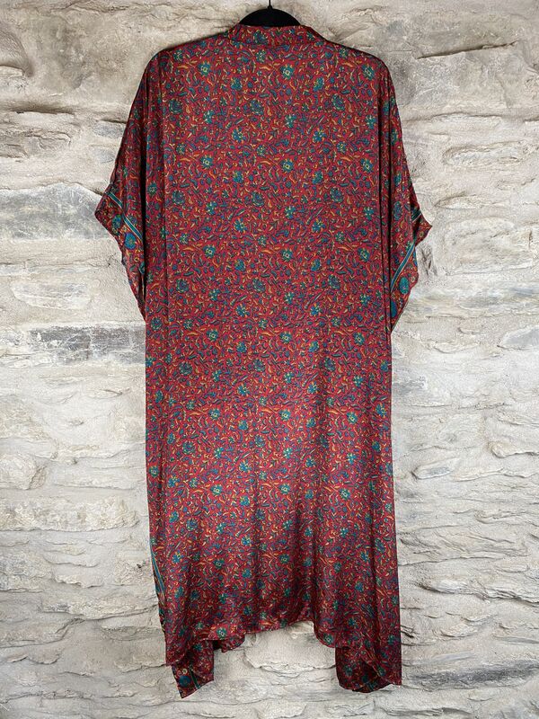 LONG KIMONO STYLE JACKET ONE SIZE UK10 to 28:  wine red, teal, floral - product images  of 