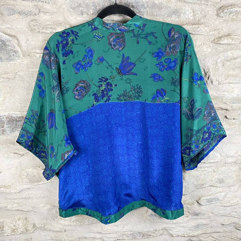 SALE // PETITE KIMONO STYLE JACKET UK8 to UK12: emerald green, blue, floral - product images  of 
