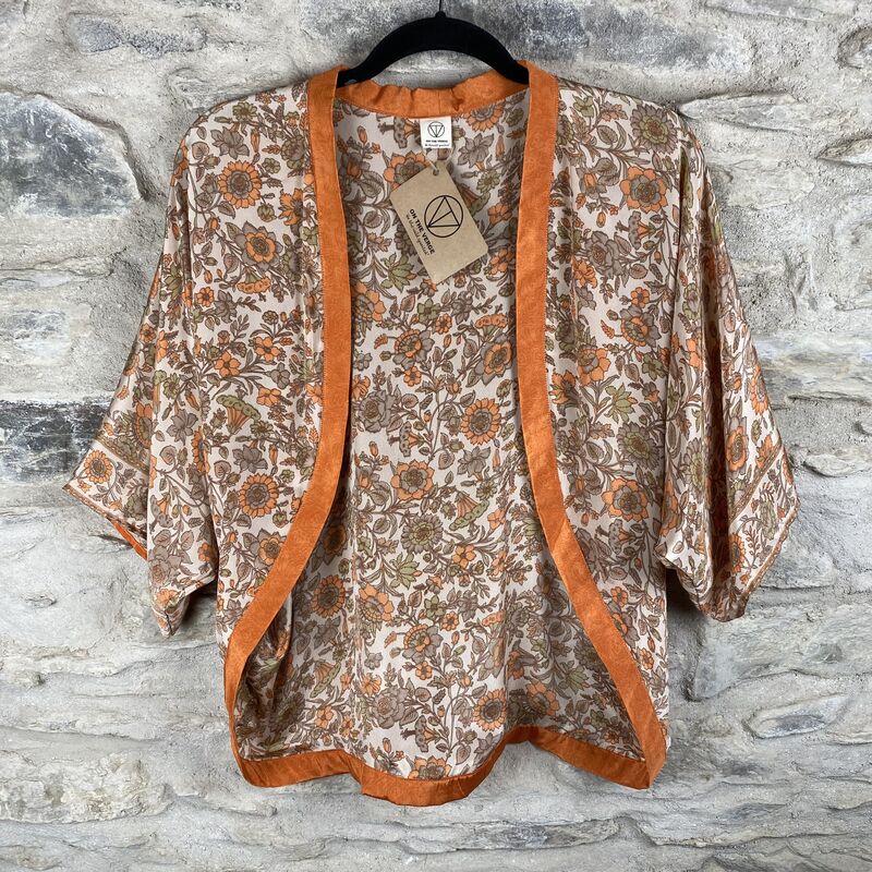 SALE // PETITE KIMONO STYLE JACKET UK8 to UK12: Soft, floral, muted - product images  of 