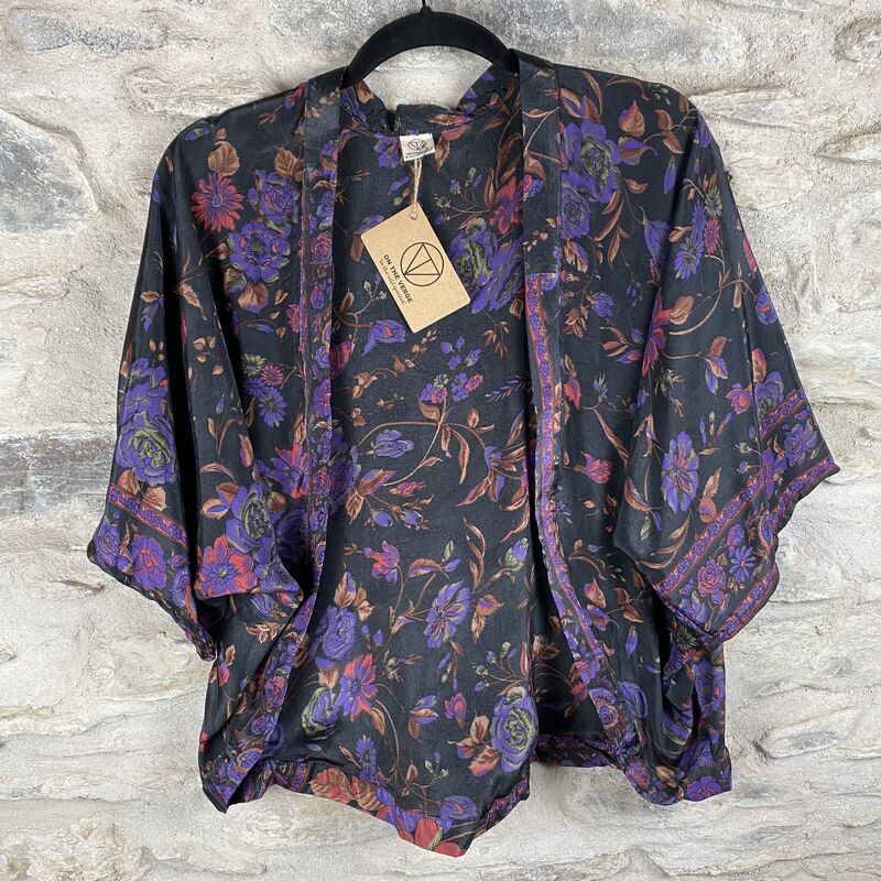 SALE // PETITE KIMONO STYLE JACKET UK8 to UK12: grey, floral - product images  of 