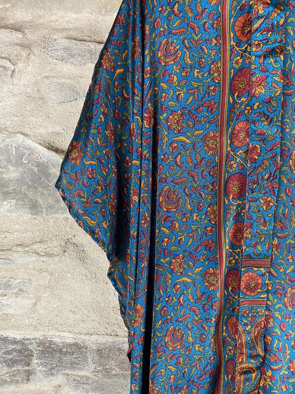 SHORTER LONG KIMONO STYLE JACKET ONE SIZE UK6 to 22: blue with autumnal tones - product images  of 